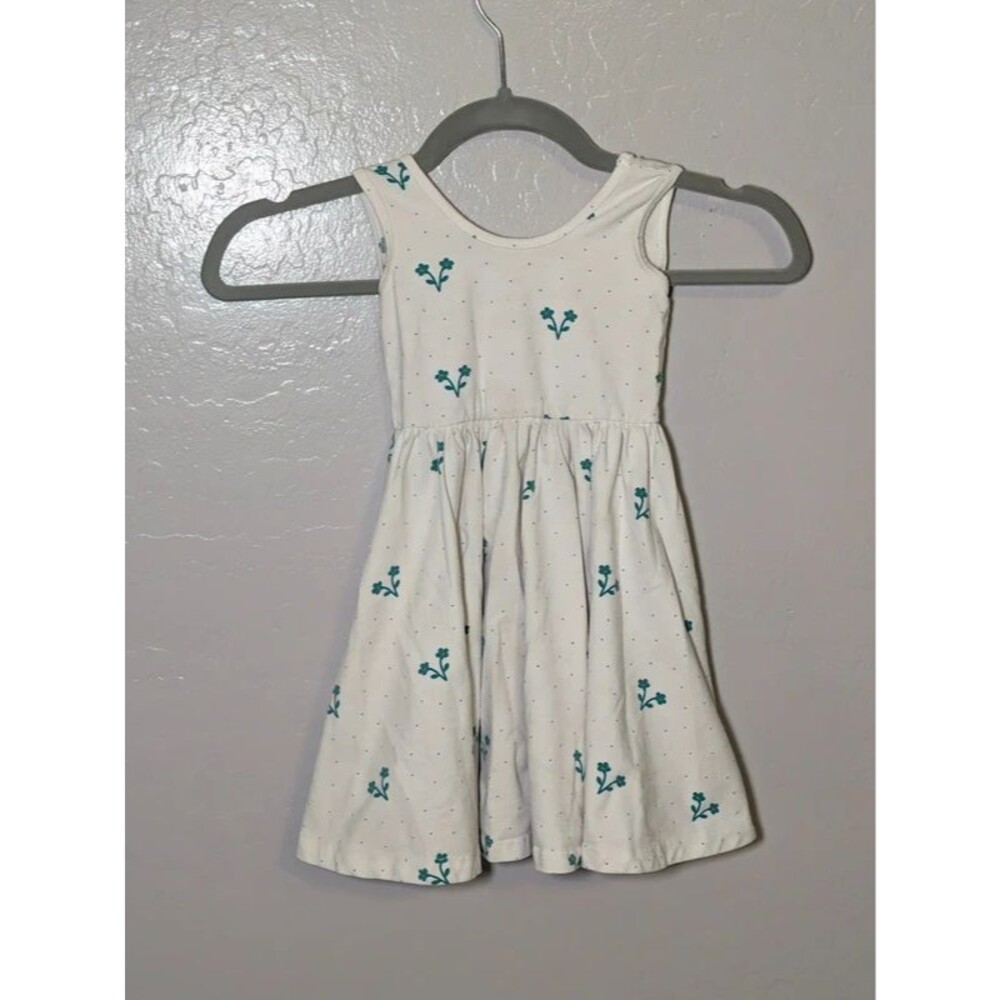 Alice + Ames Ballet Twirl Dress Girls 4T Ivory Teal Floral Sleeveless Made USA